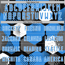 Laden Sie das Bild in den Galerie-Viewer, Custom Black Powder Blue-White Geometric Shape Sublimation Soccer Uniform Jersey
