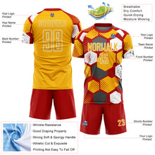Load image into Gallery viewer, Custom Red Gold-White Geometric Shape Sublimation Soccer Uniform Jersey
