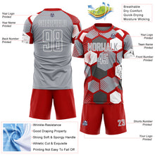 Загрузить изображение в средство просмотра галереи, Custom Red Gray-White Geometric Shape Sublimation Soccer Uniform Jersey
