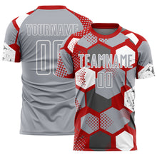 Загрузить изображение в средство просмотра галереи, Custom Red Gray-White Geometric Shape Sublimation Soccer Uniform Jersey
