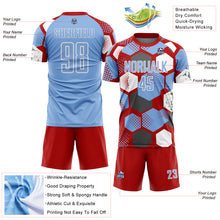 Загрузить изображение в средство просмотра галереи, Custom Red Light Blue-White Geometric Shape Sublimation Soccer Uniform Jersey
