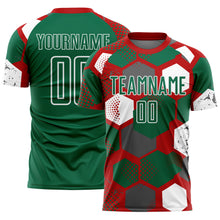 Load image into Gallery viewer, Custom Red Kelly Green-White Geometric Shape Sublimation Soccer Uniform Jersey
