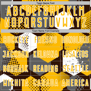 Custom Brown Gold-White Geometric Shape Sublimation Soccer Uniform Jersey