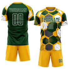 Load image into Gallery viewer, Custom Gold Green-White Geometric Shape Sublimation Soccer Uniform Jersey
