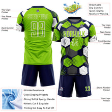 Laden Sie das Bild in den Galerie-Viewer, Custom Navy Neon Green-White Geometric Shape Sublimation Soccer Uniform Jersey
