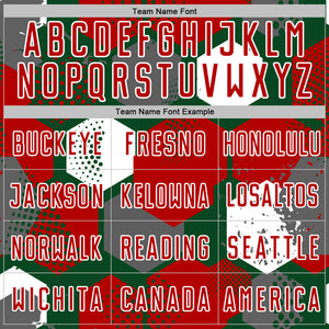 Custom Green Red-White Geometric Shape Sublimation Soccer Uniform Jersey