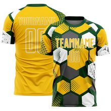 Load image into Gallery viewer, Custom Green Yellow-White Geometric Shape Sublimation Soccer Uniform Jersey
