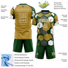 Load image into Gallery viewer, Custom Green Old Gold-White Geometric Shape Sublimation Soccer Uniform Jersey
