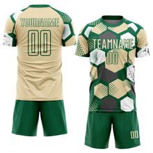 Charger l&#39;image dans la galerie, Custom Kelly Green Cream-White Geometric Shape Sublimation Soccer Uniform Jersey
