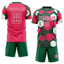 Load image into Gallery viewer, Custom Kelly Green Neon Pink-White Geometric Shape Sublimation Soccer Uniform Jersey
