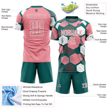 Load image into Gallery viewer, Custom Teal Medium Pink-White Geometric Shape Sublimation Soccer Uniform Jersey
