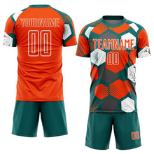 Load image into Gallery viewer, Custom Teal Orange-White Geometric Shape Sublimation Soccer Uniform Jersey
