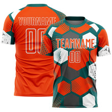 Load image into Gallery viewer, Custom Teal Orange-White Geometric Shape Sublimation Soccer Uniform Jersey
