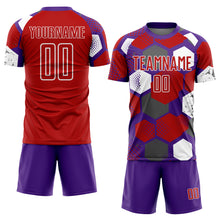 Load image into Gallery viewer, Custom Purple Red-White Geometric Shape Sublimation Soccer Uniform Jersey
