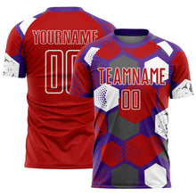 Load image into Gallery viewer, Custom Purple Red-White Geometric Shape Sublimation Soccer Uniform Jersey
