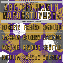 Load image into Gallery viewer, Custom Purple Old Gold White-Black Geometric Shape Sublimation Soccer Uniform Jersey
