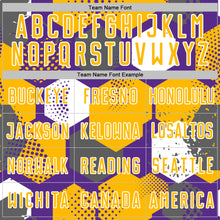 Load image into Gallery viewer, Custom Purple Gold-White Geometric Shape Sublimation Soccer Uniform Jersey

