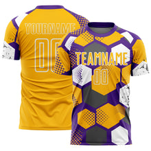 Load image into Gallery viewer, Custom Purple Gold-White Geometric Shape Sublimation Soccer Uniform Jersey
