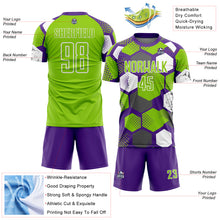 Load image into Gallery viewer, Custom Purple Neon Green-White Geometric Shape Sublimation Soccer Uniform Jersey
