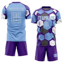 Load image into Gallery viewer, Custom Purple Light Blue-White Geometric Shape Sublimation Soccer Uniform Jersey
