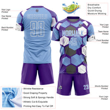 Load image into Gallery viewer, Custom Purple Light Blue-White Geometric Shape Sublimation Soccer Uniform Jersey
