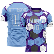 Load image into Gallery viewer, Custom Purple Light Blue-White Geometric Shape Sublimation Soccer Uniform Jersey

