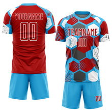 Загрузить изображение в средство просмотра галереи, Custom Sky Blue Red-White Geometric Shape Sublimation Soccer Uniform Jersey
