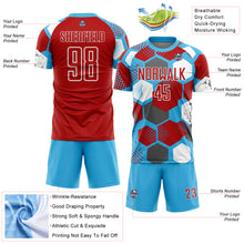 Загрузить изображение в средство просмотра галереи, Custom Sky Blue Red-White Geometric Shape Sublimation Soccer Uniform Jersey
