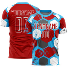 Загрузить изображение в средство просмотра галереи, Custom Sky Blue Red-White Geometric Shape Sublimation Soccer Uniform Jersey
