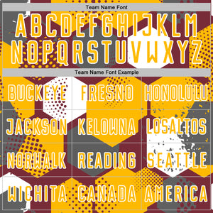 Custom Burgundy Gold-White Geometric Shape Sublimation Soccer Uniform Jersey