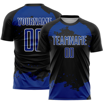Custom Black Royal-White Abstract Fragment Art Sublimation Soccer Uniform Jersey