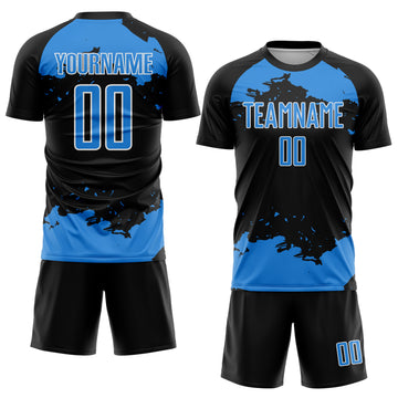 Custom Black Powder Blue-White Abstract Fragment Art Sublimation Soccer Uniform Jersey