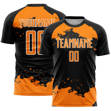 Custom Black Bay Orange-White Abstract Fragment Art Sublimation Soccer Uniform Jersey