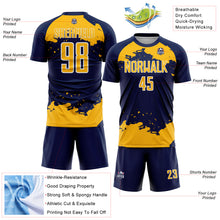 Load image into Gallery viewer, Custom Navy Gold-White Abstract Fragment Art Sublimation Soccer Uniform Jersey
