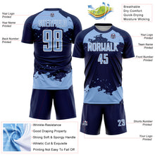 Load image into Gallery viewer, Custom Navy Light Blue-White Abstract Fragment Art Sublimation Soccer Uniform Jersey
