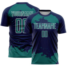 Load image into Gallery viewer, Custom Navy Teal-White Abstract Fragment Art Sublimation Soccer Uniform Jersey
