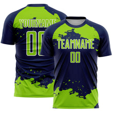 Load image into Gallery viewer, Custom Navy Neon Green-White Abstract Fragment Art Sublimation Soccer Uniform Jersey
