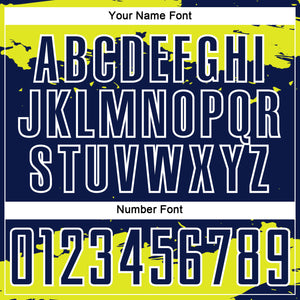 Custom Navy Neon Yellow-White Abstract Fragment Art Sublimation Soccer Uniform Jersey