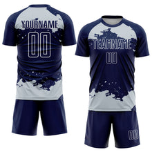 Load image into Gallery viewer, Custom Navy Silver-White Abstract Fragment Art Sublimation Soccer Uniform Jersey
