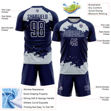 Load image into Gallery viewer, Custom Navy Silver-White Abstract Fragment Art Sublimation Soccer Uniform Jersey
