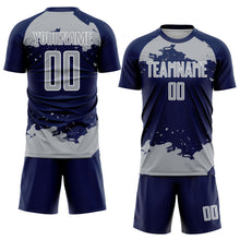 Load image into Gallery viewer, Custom Navy Gray-White Abstract Fragment Art Sublimation Soccer Uniform Jersey
