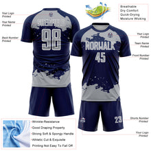 Load image into Gallery viewer, Custom Navy Gray-White Abstract Fragment Art Sublimation Soccer Uniform Jersey
