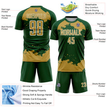 Load image into Gallery viewer, Custom Green Old Gold-White Abstract Fragment Art Sublimation Soccer Uniform Jersey
