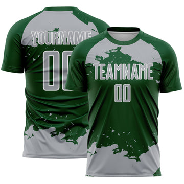 Custom Green Gray-White Abstract Fragment Art Sublimation Soccer Uniform Jersey