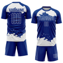 Load image into Gallery viewer, Custom Royal White Abstract Fragment Art Sublimation Soccer Uniform Jersey
