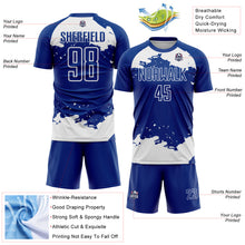 Load image into Gallery viewer, Custom Royal White Abstract Fragment Art Sublimation Soccer Uniform Jersey

