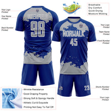 Load image into Gallery viewer, Custom Royal Gray-White Abstract Fragment Art Sublimation Soccer Uniform Jersey
