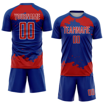 Custom Royal Red-White Abstract Fragment Art Sublimation Soccer Uniform Jersey