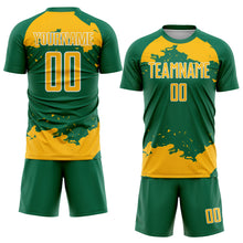 Загрузить изображение в средство просмотра галереи, Custom Kelly Green Gold-White Abstract Fragment Art Sublimation Soccer Uniform Jersey
