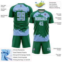 Загрузить изображение в средство просмотра галереи, Custom Kelly Green Light Blue-White Abstract Fragment Art Sublimation Soccer Uniform Jersey
